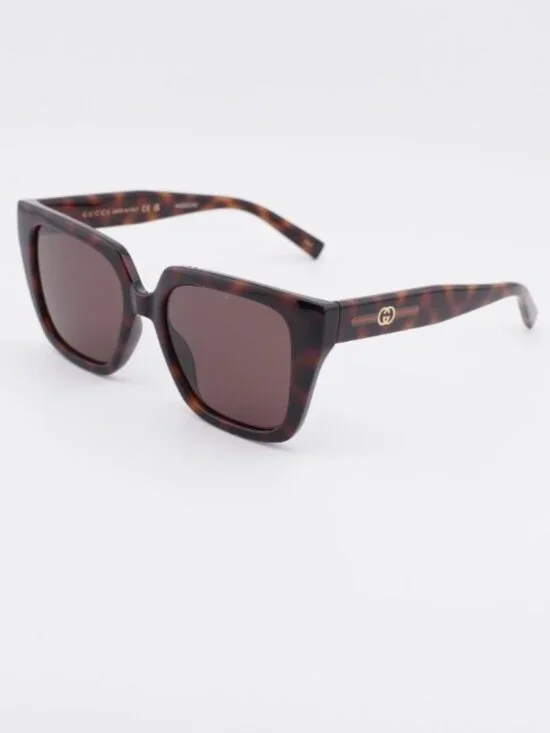 Gucci GG2102S 002 Sunglasses Havana Square Frame, Brown Lenses