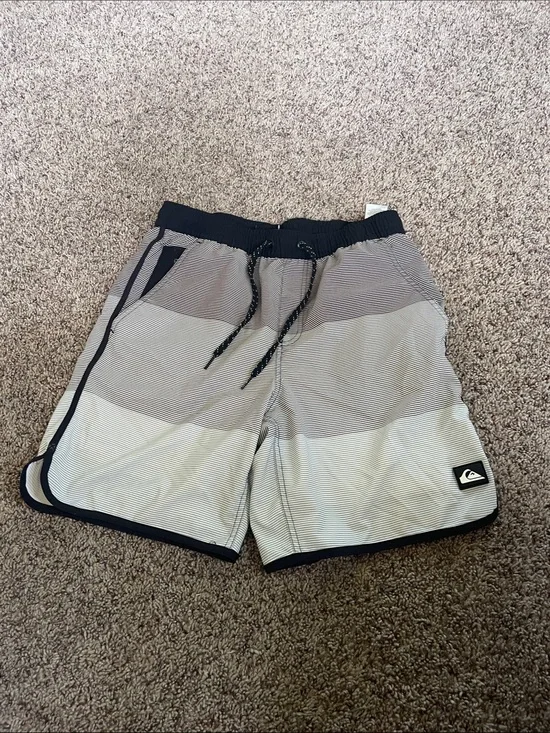 Quiksilver Men's Striped Swim Trunks in Black and Gray