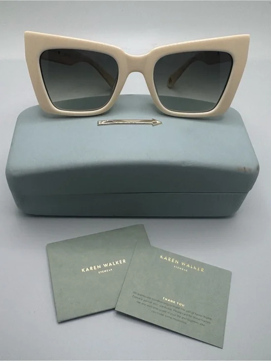 Karen Walker Cream Cat-Eye Sunglasses with Gray Gradient Lenses