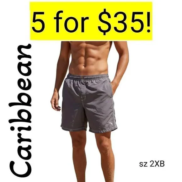 Caribbean Swimwear Blue Swim Trunks With Pockets Shorts on Sale 5 for 35