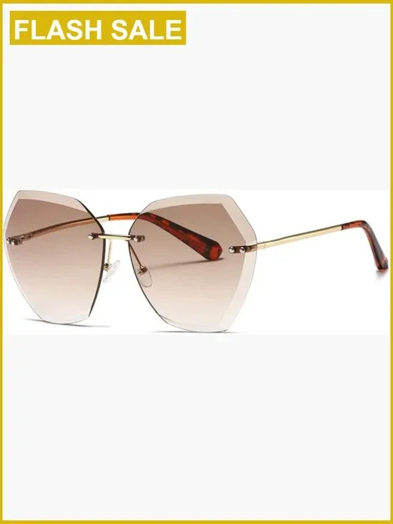 Oversized Rimless Sunglasses Diamond Cut UV400 Gradient Lens Metal Frame