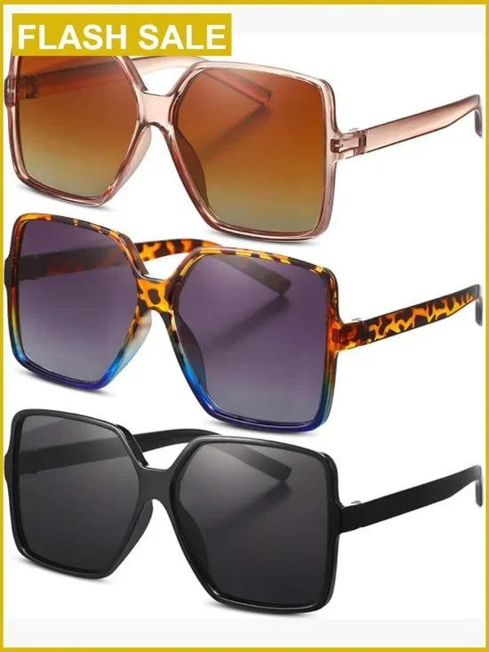 3 Pairs Oversized Square Sunglasses for Women Large Wide Vintage Shades Unisex