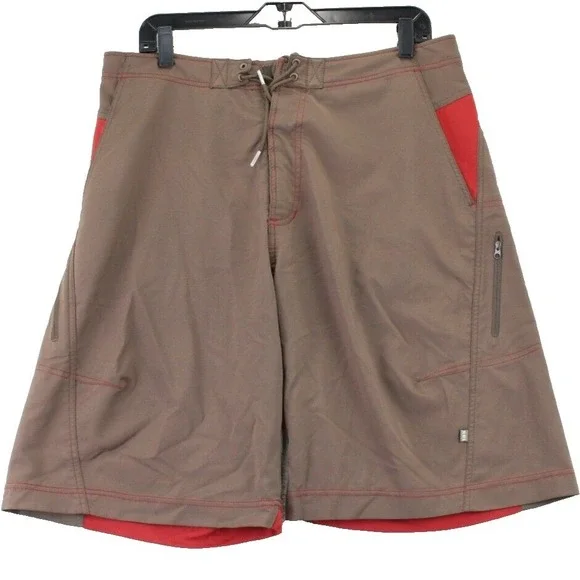 REI Mens‎ Board Shorts Size 34 Brown Red UPF 30+ Polyester Spandex Outdoor