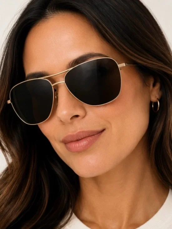 Derek Lam Gold Metal Aviator Sunglasses with Black Lenses (Kirby)
