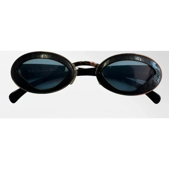 VTG Christian Dior Pin-Up Sunglasses Black Gold Oblique Monogram Oval Wrap