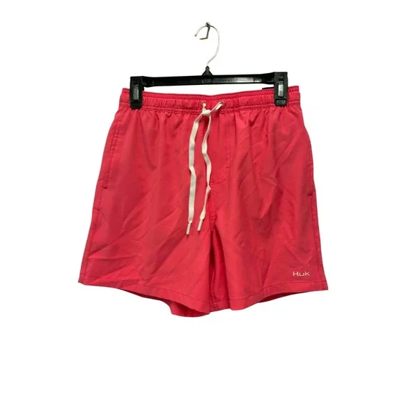 Huk Swim Trunks Mens S Coral Pink Drawstring Mesh Lined Performance Swim Shorts