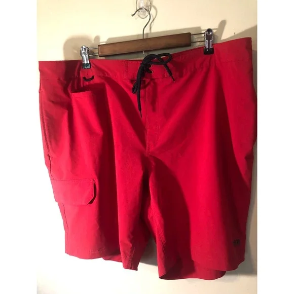 Duluth Trading Co Mens Red Board Shorts Cargo Swim Trunks Sz 42 