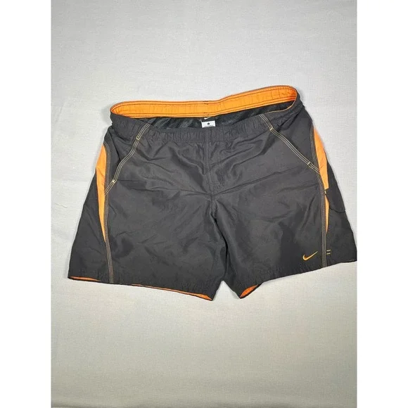 Nike Mens Swim Trunks Grey Orange Mesh Lined Board Shorts Large RN37763