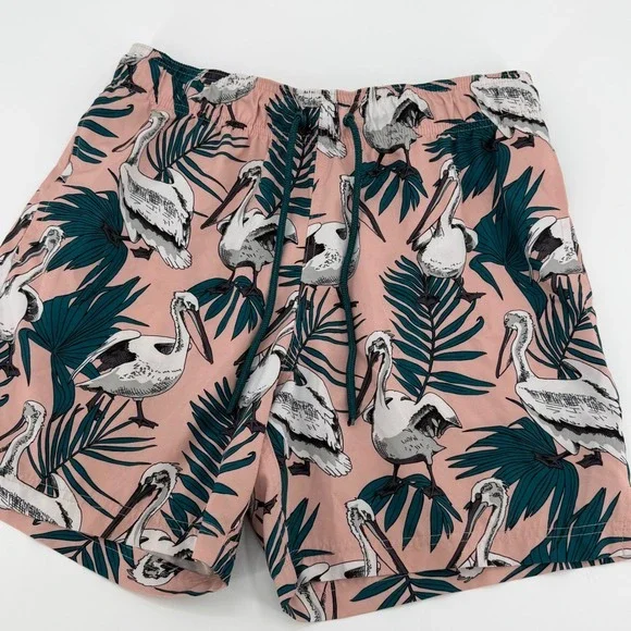 George tropical‎ Swim Trunks Pelican Palm Print Size M Pink Teal Beach Shorts