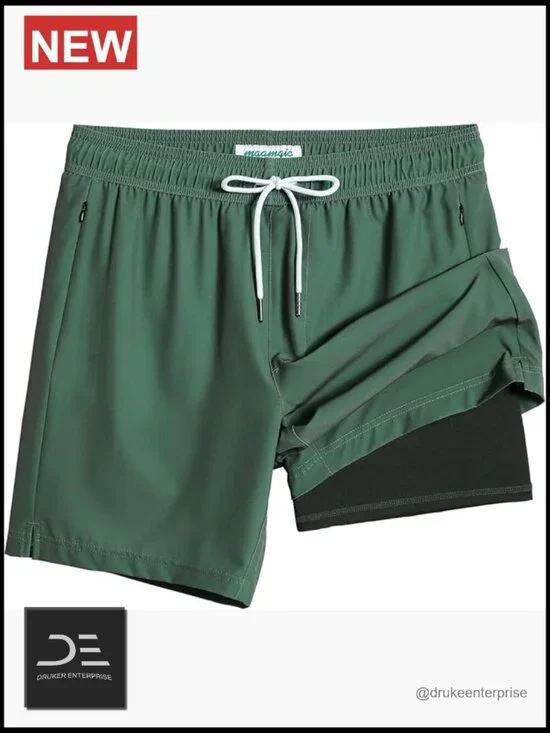 2 in 1 Swim Trunks with Compression Liner Board Shorts Quick-Dry UPF 30