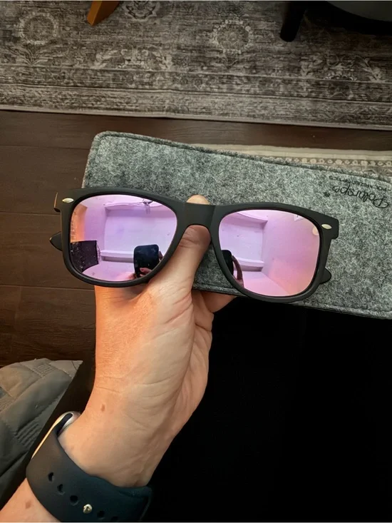 Matte Black Wayfarer Sunglasses with Pink Mirrored Lenses