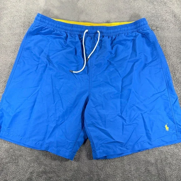 Polo Ralph Lauren Mens Swim Trunks Blue Yellow Pony Mesh Lined Board Shorts XL‎