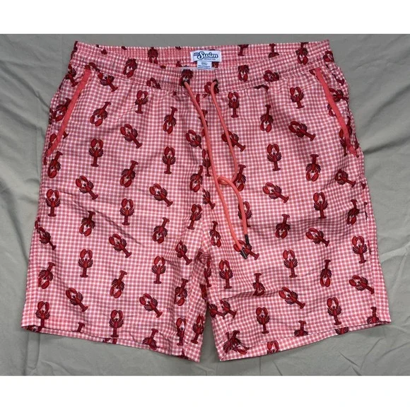 Mr. Swim Men's Red Gingham Lobster Sunset Swim‎ Trunks Shorts with Liner XXL