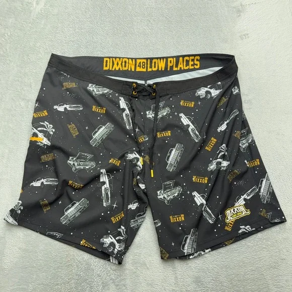 Dixxon Board Shorts Mens 48 Black Low Places Lowrider Car Print Swim Trunks