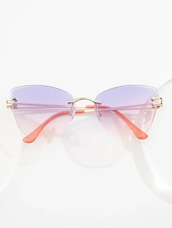 NWT Purple Tinted Cat Eye Rimless Sunglasses