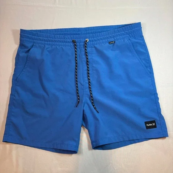 Hurley Mens Small S Blue Elastic Waist Swim Trunks Board Shorts Pocket Beach