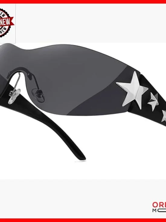 Rimless Y2K Sunglasses Wrap Around Shield Glasses UV400 Protection