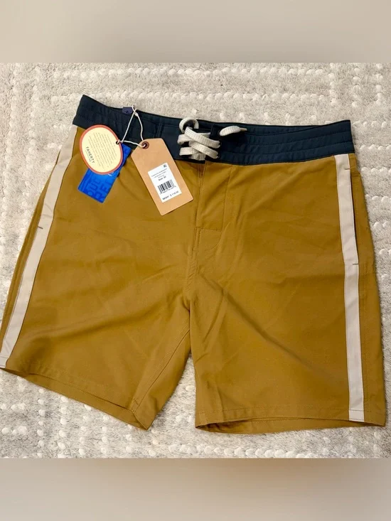 Faherty Men's Swim Trunks in Olive Brown with Black Waistband