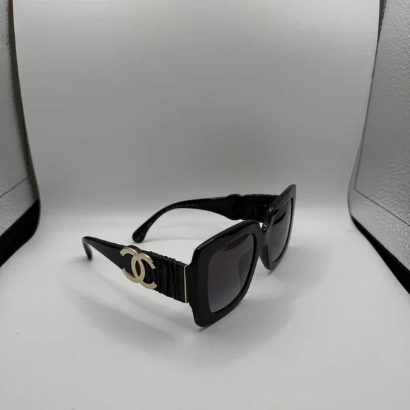 Chanel Oversized Square Sunglasses‎ Black Gold CC Logo Ribbon 5448-A c.501/S6