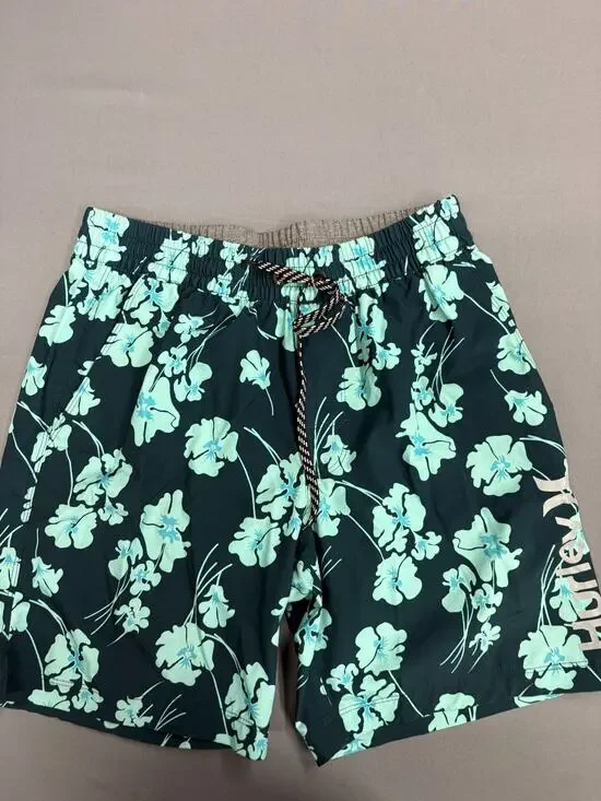 Hurley Shorts Mens S Teal Hybrid Volley Swim Trunk Pockets Lined Stretch Floral