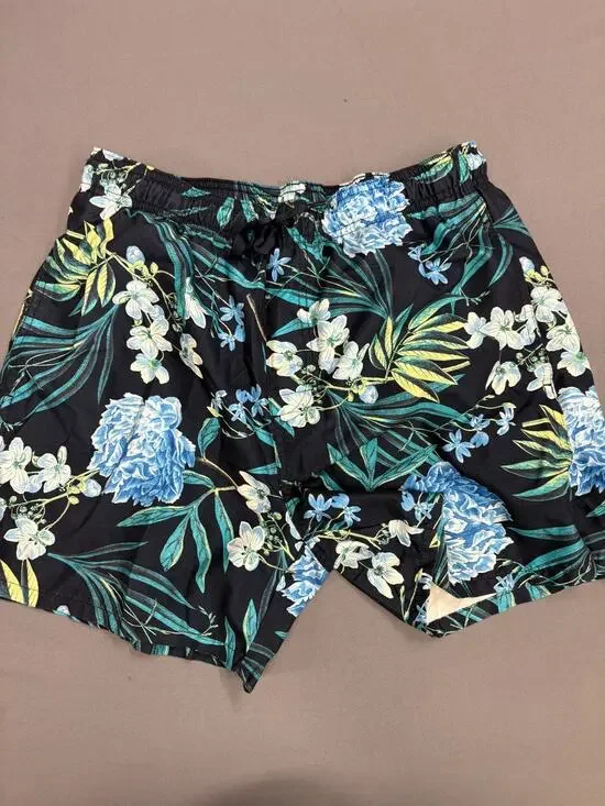 MENS OLD NAVY SWIM TRUNKS Shorts Draw String lined BLUE Flowers Hawaiian Small