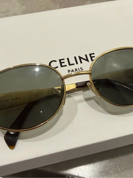 Celine Gold Frame Sunglasses with Green Lenses
