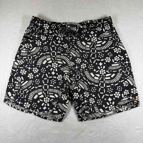 Patagonia Black and White Geometric Print Men's Board Shorts