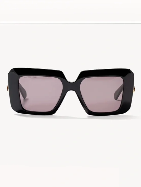 Kendra Scott Black Square Frame Sunglasses with Pink Tint
