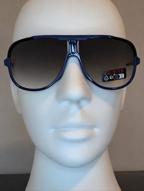 Guess Oversized Shield Aviator Sunglasses Blue Frame Gradient Lenses NWT w/ Case