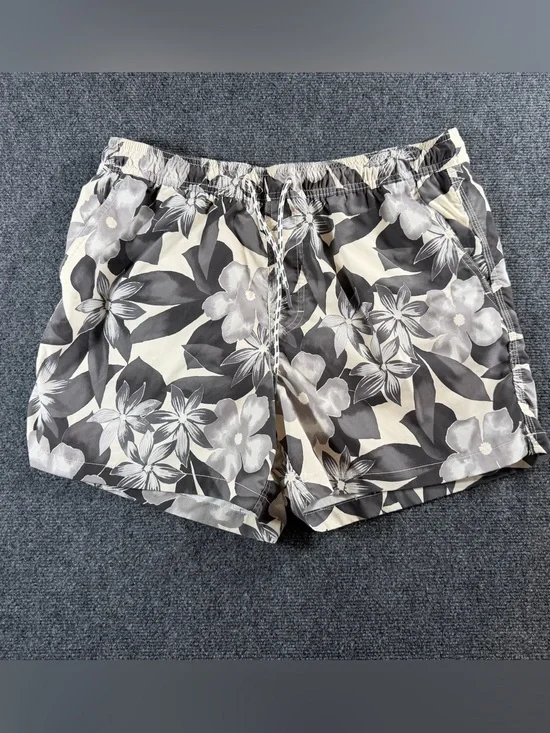 American Eagle Swim Trunks L Gray Floral Aloha Beach Tropical Lined Shorts 5