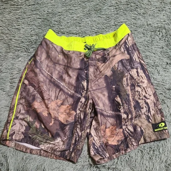 Mossy Oak Camo Swim Trunks XL‎ Mens Tree Camouflage Board Shorts Neon Yellow