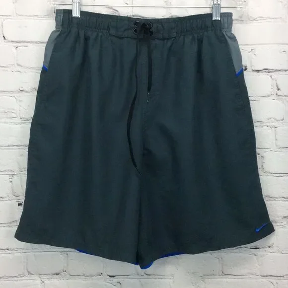 Nike Men’s Swim Trunks Size L Gray/Blue Mesh Lined Athleisure Cruise Beach Pool