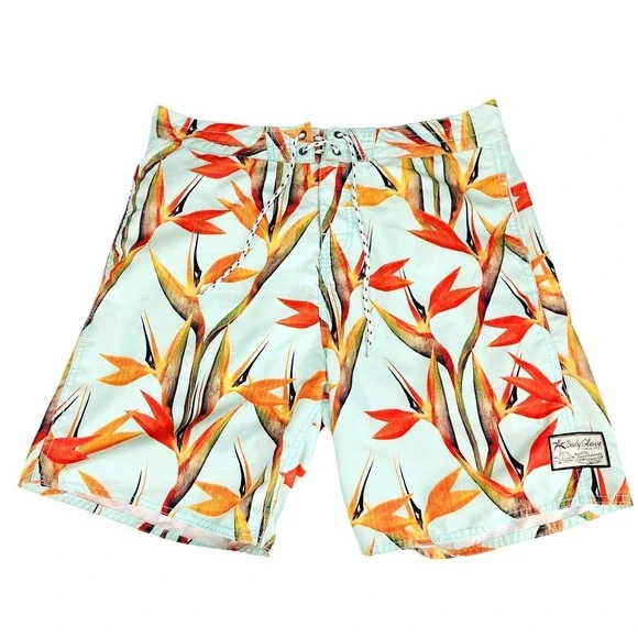 Body Glove Hawaiian Board Short 36 Men Blue Red Bird Paradise Tropical Swim 8