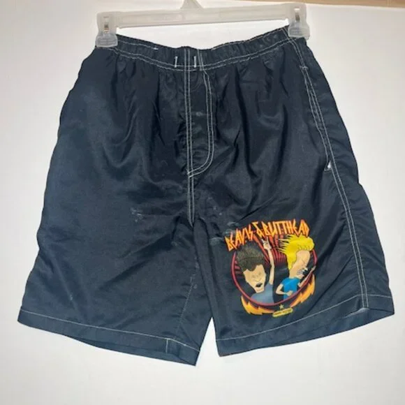 Vintage Retro‎ Black Stretch Beavis and Butthead Swim Trunks Memorabilia Sz M