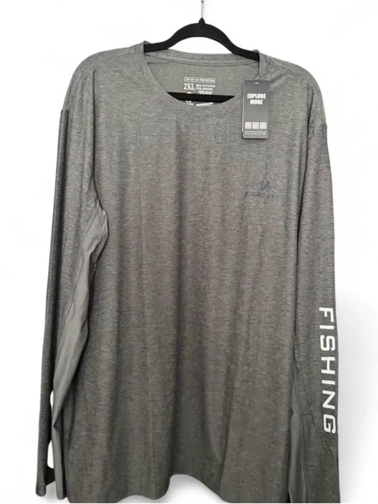 Men's Gray Long-Sleeve Swim Rash Guard - Fishing Print