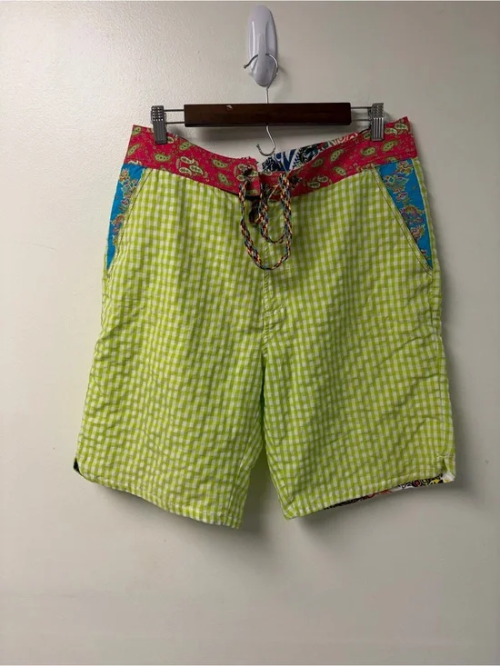 Robert Graham Stubb Green‎ Gingham Lined Swim Trunks Size 32