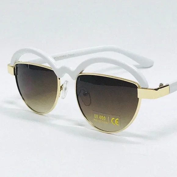 Sunglasses White Frame Gold‎ Accent Brown Gradient Lens UV400 Protection Lentes
