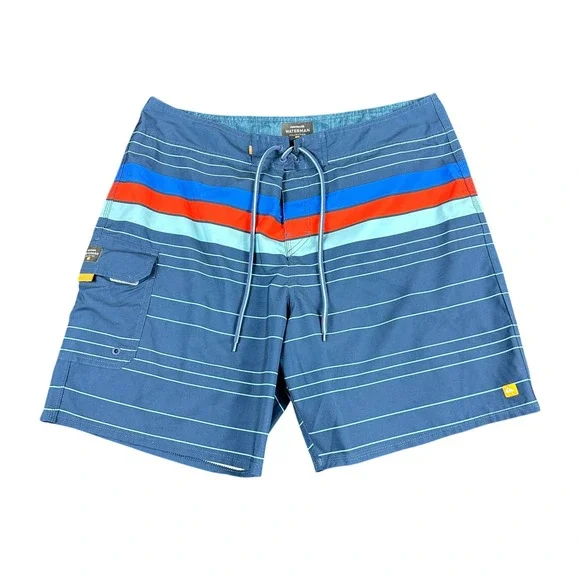 Quiksilver Waterman Collection Mens Blue Striped Summer Board Shorts Size 36