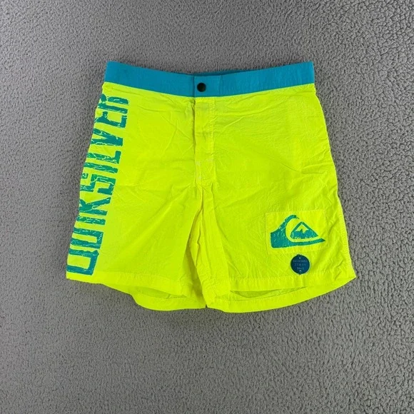 Quiksilver Board Shorts Mens 31 Neon Yellow Teal Vintage 90s Made in USA 1M25 WD