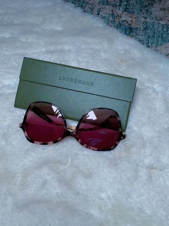Longchamp Pink Tortoiseshell Oversized Sunglasses