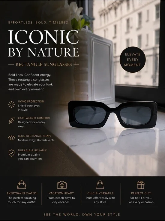 Black Rectangle Sunglasses - Iconic By Nature