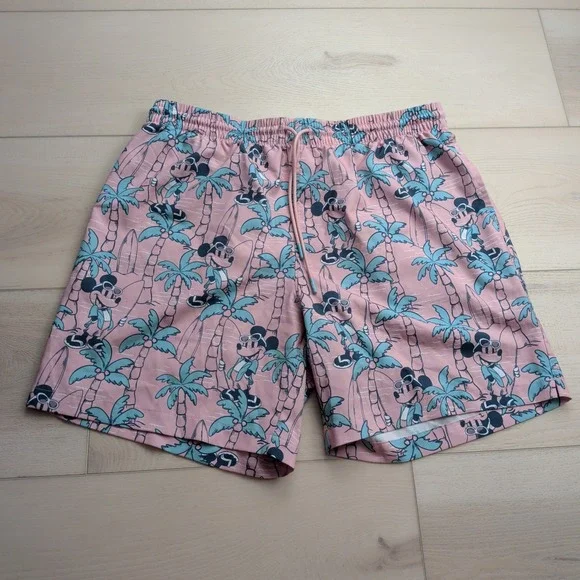 RSVLTS x Disney Mickey Mouse Swim Trunks Mens XL Pink Tropical Palm Tree Shorts