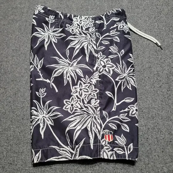 Vintage Polo Jeans Co Shorts Men Large Black White Floral Board Trunks 90s Y2K
