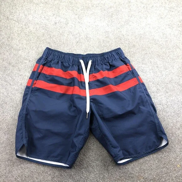 Fair Harbor Swim Trunks Mens Small Blue Red Stripe Lined Drawstring Waist