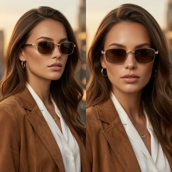 Women Sunglasses Gold Metal Frame Brown Elegant Style Both Casual Formal Events