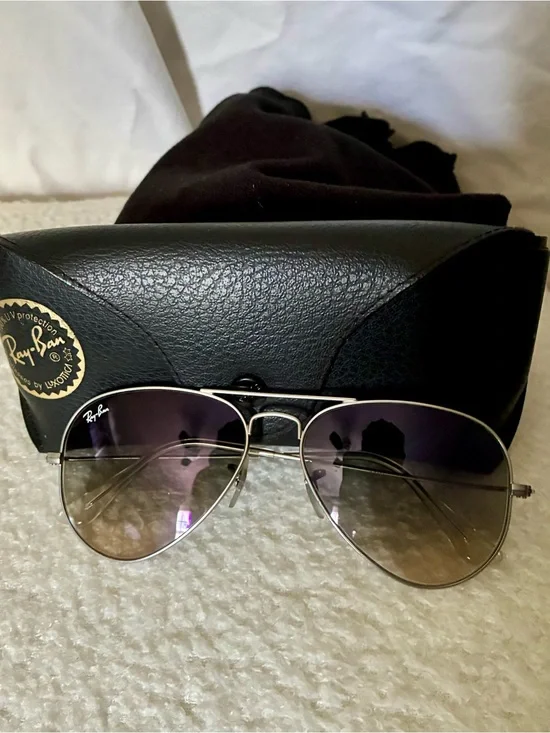 Ray-Ban Silver Frame Sunglasses with Purple-Brown Gradient Lenses