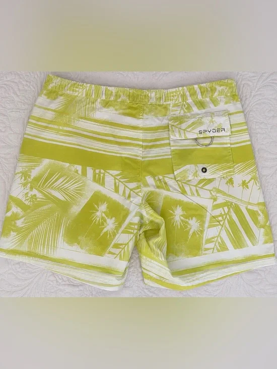 Spyder Men's Lime Green Palm-Print Swim Trunks size Large