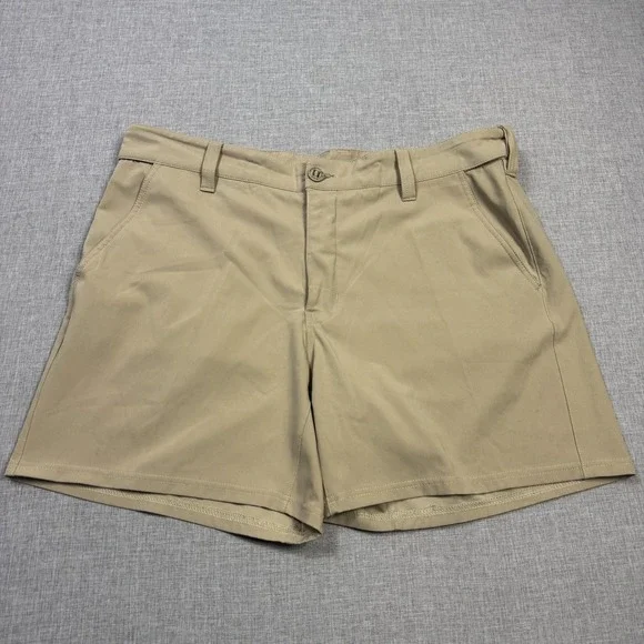 Huk Fishing Chino Shorts Mens XL Beige Polyester Spandex Stretch 6