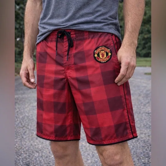 Manchester United Board Short/Swimmers Red Black w/Pocket & Logo Men's Size 36