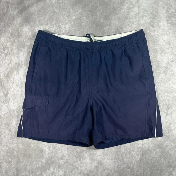 Vintage Nike Silver Tag Navy Blue Cargo Board Shorts Swim Trunks Mens Large Y2K